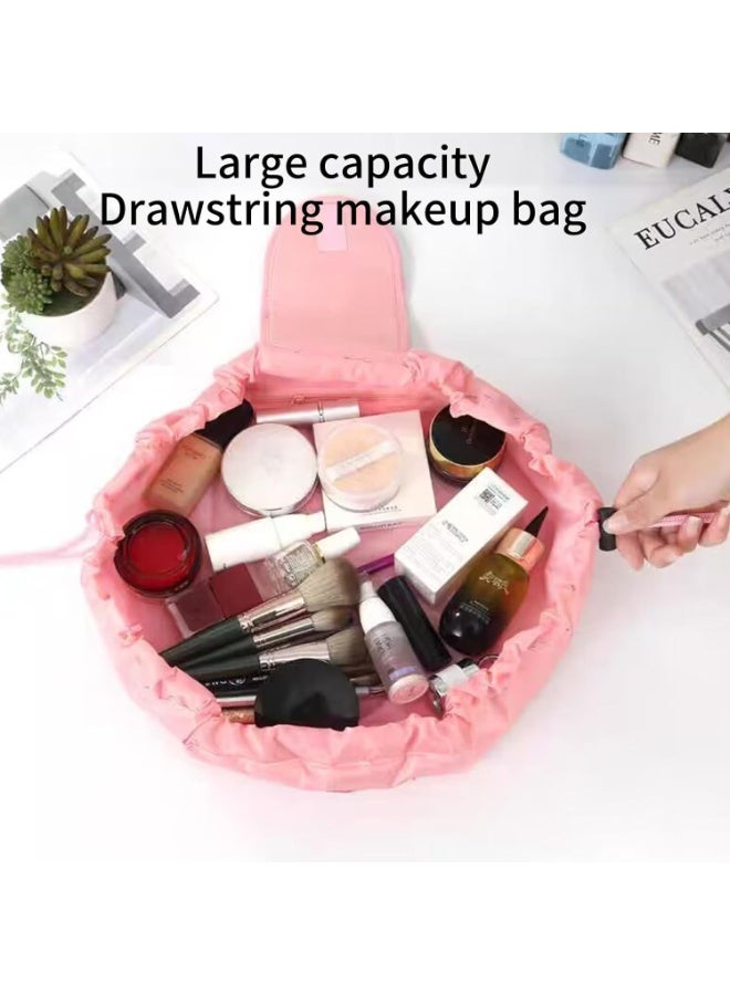 Flat Lay Makeup Bag,Lazy Drawstring Makeup Bags,Drawstring Makeup Bag，Travel Make Up Organiser for Cosmetics,Large Capacity Portable Magic Cosmetic Pouch,Capacity Travel Cosmetic Bag (Pink) - Image 2