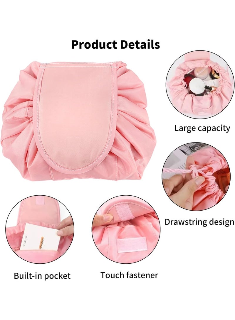 Flat Lay Makeup Bag,Lazy Drawstring Makeup Bags,Drawstring Makeup Bag，Travel Make Up Organiser for Cosmetics,Large Capacity Portable Magic Cosmetic Pouch,Capacity Travel Cosmetic Bag (Pink) - Image 3