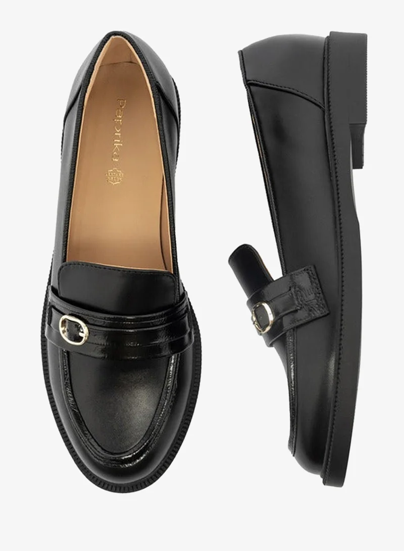 Paprika Buckle Accent Slip-On Loafers
