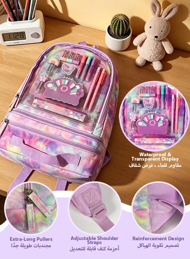 SOOO GOOD School Bag 3 in 1 Set, Tie-Dye Backpack with Detachable Lunch Box Bag u0026 Stationery Set, Waterproof Large Capacity Bookbag for School, Outdoor Picnic, Hiking - Image 4