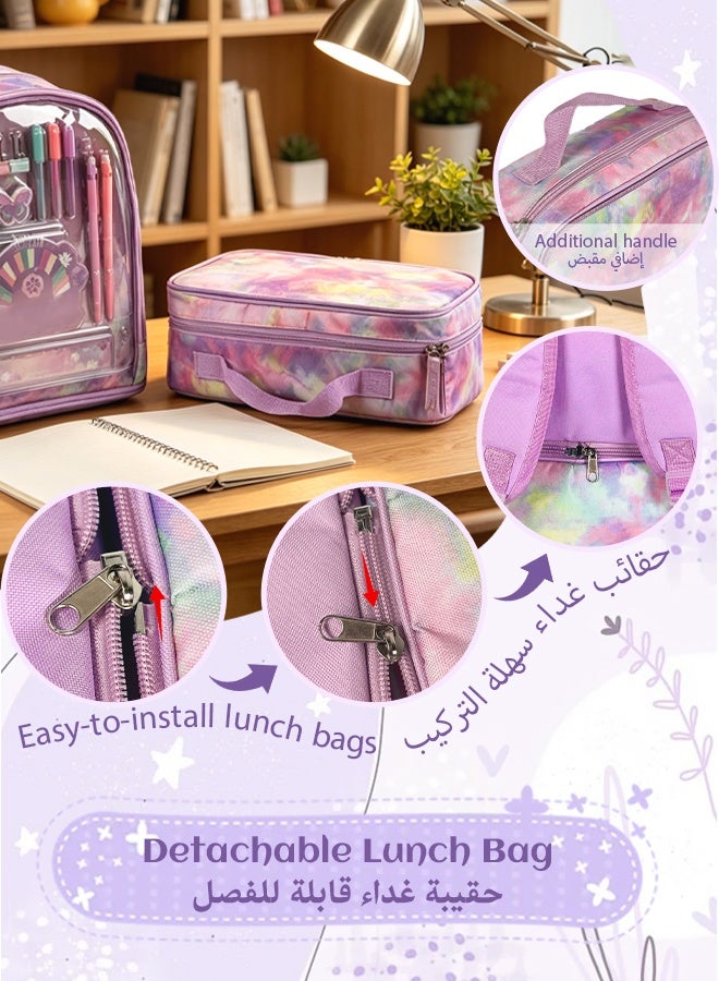 SOOO GOOD School Bag 3 in 1 Set, Tie-Dye Backpack with Detachable Lunch Box Bag u0026 Stationery Set, Waterproof Large Capacity Bookbag for School, Outdoor Picnic, Hiking - Image 3