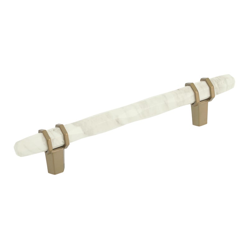 Amerock | Cabinet Pull | Marble White/Golden Champagne | 5-1/16 inch (128 mm) Center to Center | Carrione | 1 Pack | Drawer Pull | Drawer Handle | Cabinet Hardware | Zinc - Image 1