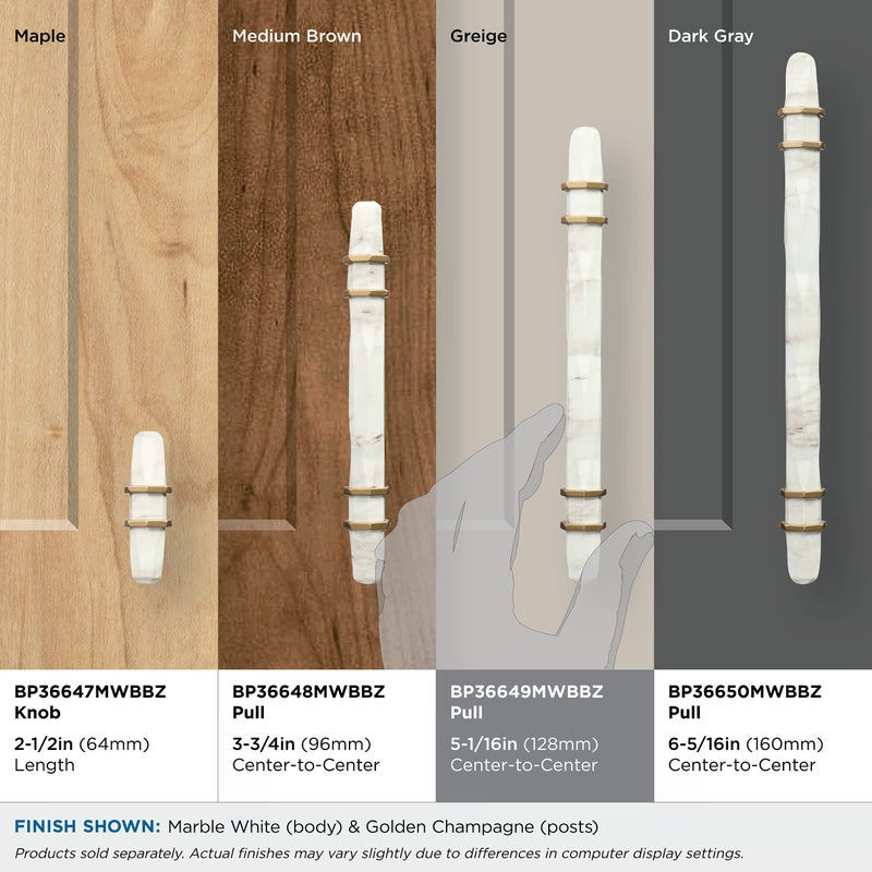 Amerock | Cabinet Pull | Marble White/Golden Champagne | 5-1/16 inch (128 mm) Center to Center | Carrione | 1 Pack | Drawer Pull | Drawer Handle | Cabinet Hardware | Zinc - Image 5