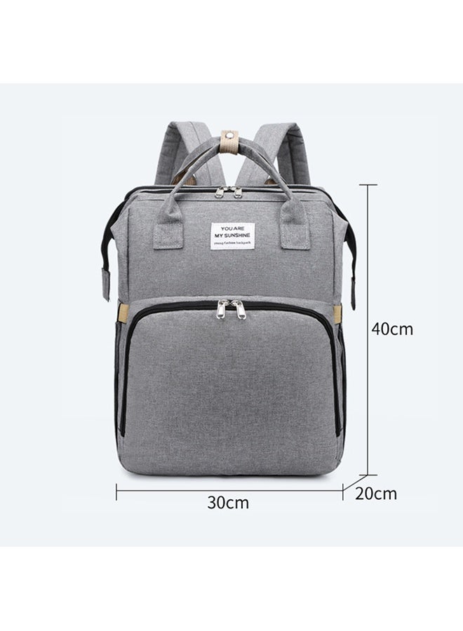 LCAREMOM Multifunctional Diaper Bag Backpack with Foldable Crib, Sunshade, USB Charging Port and Changing Pad, Insulated Bottle Pockets, Durable Waterproof Travel Mommy Bag for Baby Care (Grey)  - Image 2