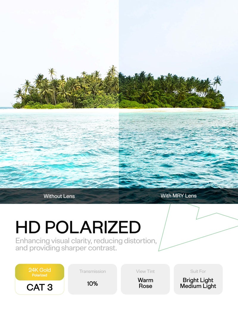Mryok+ Polarized Replacement Lenses Compatible with Ray-Ban Meta Wayfarer RW4006 50mm - 24K Gold - Image 5