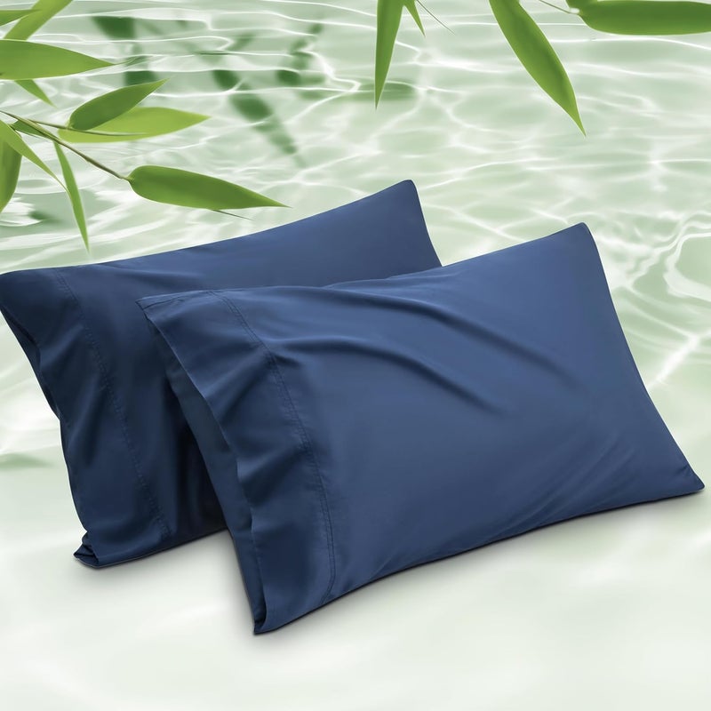 Bedsure Cooling Pillow Case Queen Size 2 Pack - Rayon Made from Bamboo, Navy Chill Pillowcase, Soft & Breathable Pillow Covers with Envelope Closure, Gift for Hot Sleepers in Summer, 20x30 Inches - Image 1