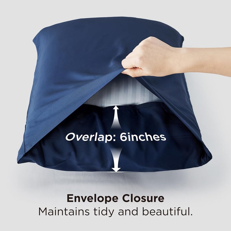 Bedsure Cooling Pillow Case Queen Size 2 Pack - Rayon Made from Bamboo, Navy Chill Pillowcase, Soft & Breathable Pillow Covers with Envelope Closure, Gift for Hot Sleepers in Summer, 20x30 Inches - Image 5