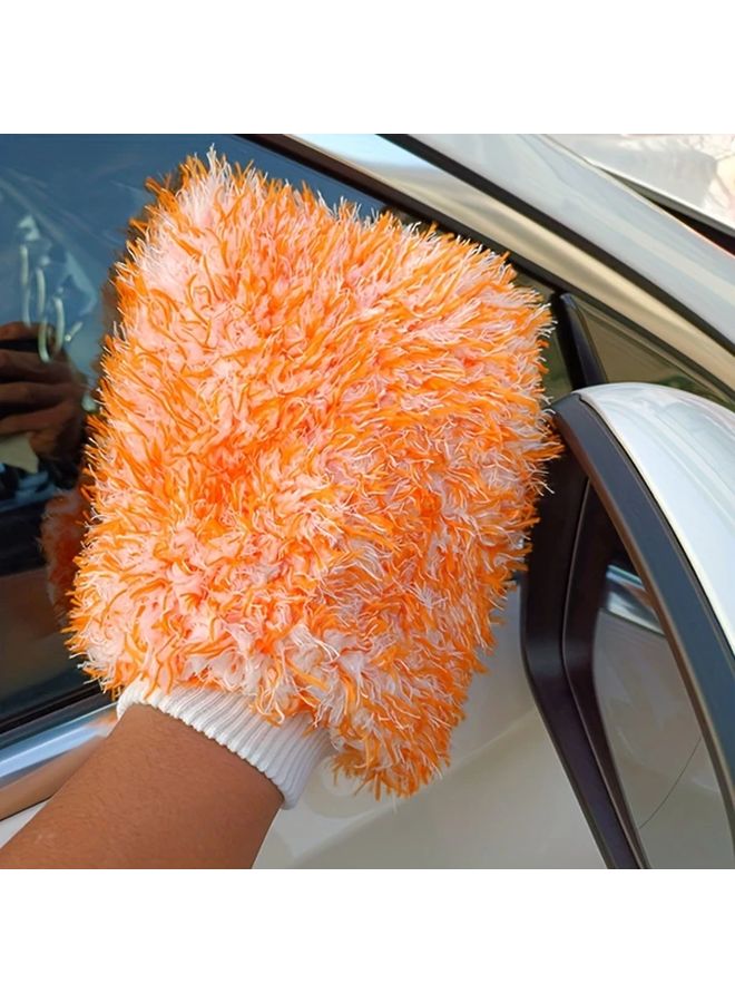 Orange Ultra Soft Coral Fleece Car Wash Mitt Large Plush Microfiber Cleaning Glove For Auto Maintenance - Image 5