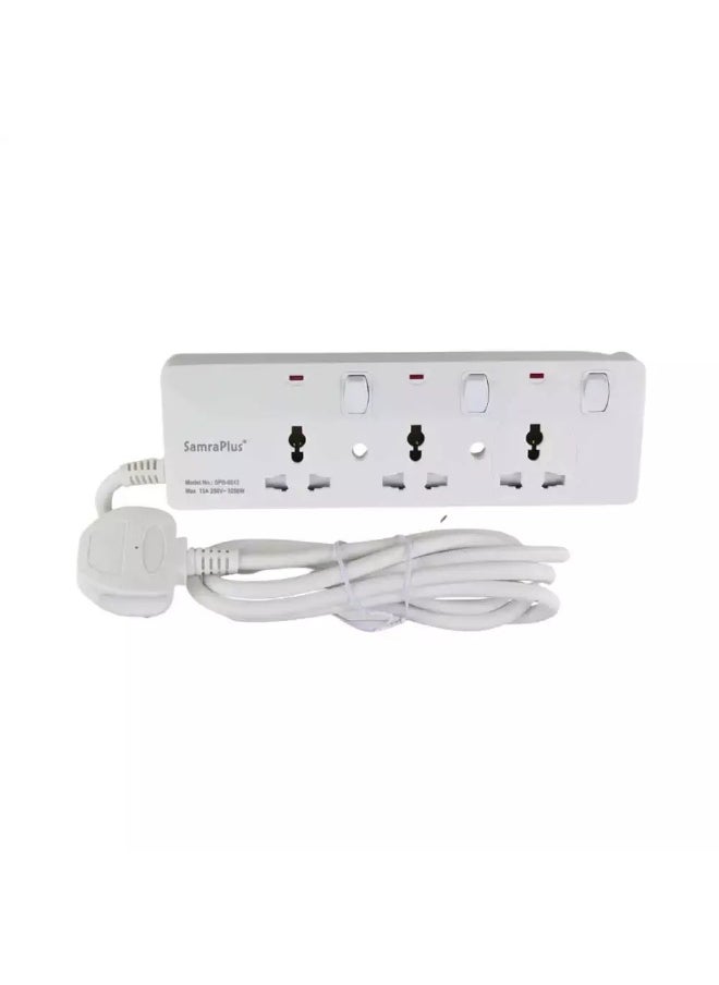 Samraplus Samra Plus 3 Way Universal Power Socket Extension Cord- White Color  - Image 1