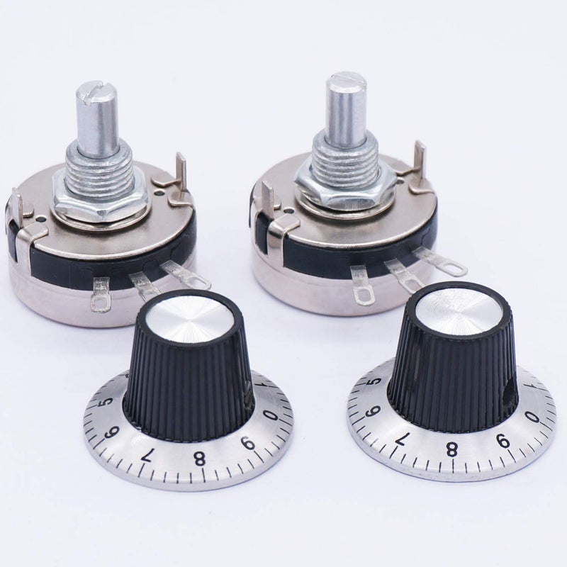 TWTADE / 2pcs Single Turn Rotary Carbon Linear Variable Potentiometer + 2pcs Knob WTH118-2W 47K Ohm - Image 4