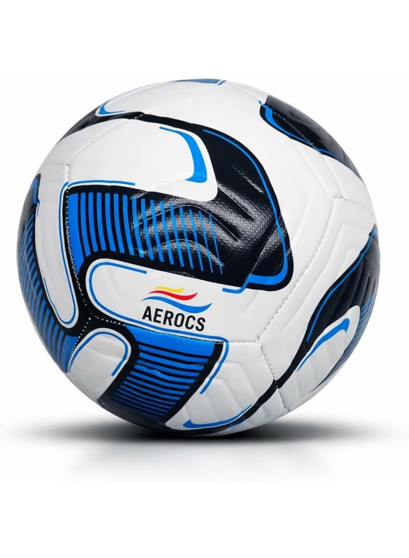 AEROCS Professional Size 5 Soccer Ball – PU Leather Football with Soft Touch Grip Strong Machine Stitching Butyl Rubber Bladder for Air Retention Ideal for Training Practice & Match Play on Grass or Turf - Image 1