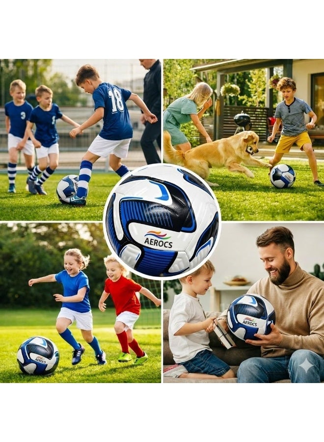 AEROCS Professional Size 5 Soccer Ball – PU Leather Football with Soft Touch Grip Strong Machine Stitching Butyl Rubber Bladder for Air Retention Ideal for Training Practice & Match Play on Grass or Turf - Image 4