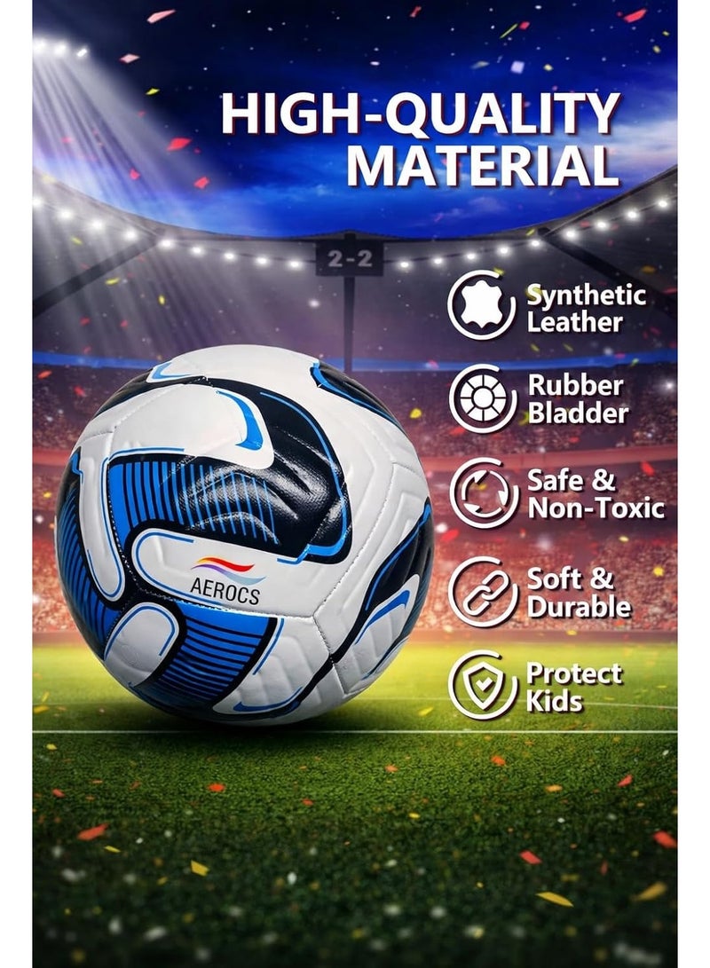 AEROCS Professional Size 5 Soccer Ball – PU Leather Football with Soft Touch Grip Strong Machine Stitching Butyl Rubber Bladder for Air Retention Ideal for Training Practice & Match Play on Grass or Turf - Image 2