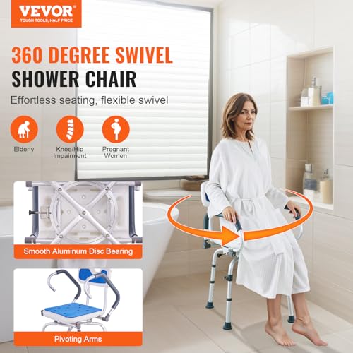 VEVOR كرسي استحمام دوار VEVOR بزاوية 360 درجة مقعد استحمام قابل للتعديل مع ذراعين دوارين للاستحمام داخل الحمامات أو الأحواض كرسي استحمام دوار غير قابل للانزلاق لكبار السن والمعاقين بسعة 400 رطل - Image 5
