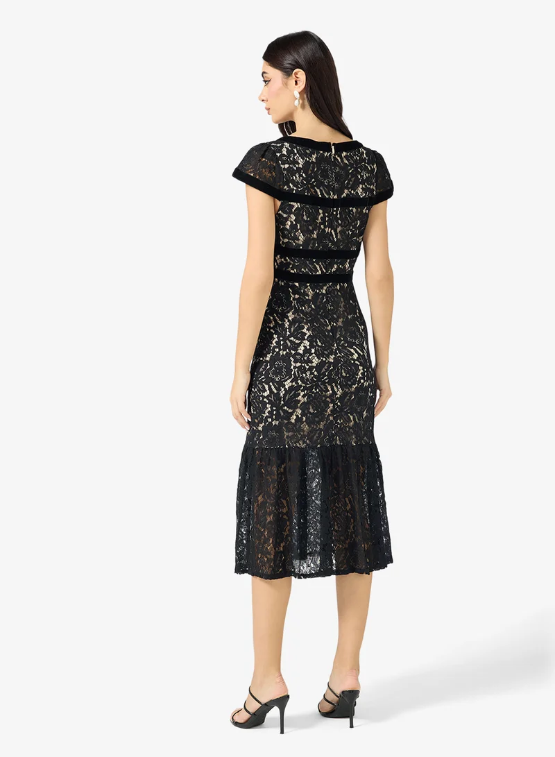 Just Me Square Neck Tiered Midi Dress