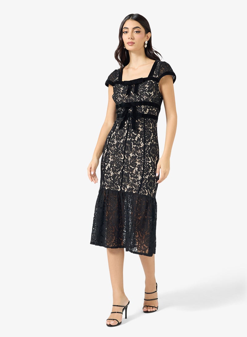 Just Me Square Neck Tiered Midi Dress - Image 4