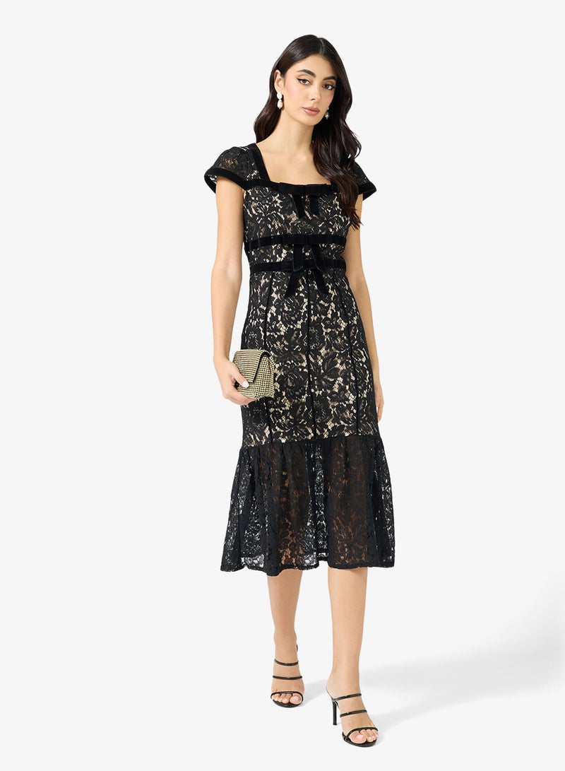 Just Me Square Neck Tiered Midi Dress - Image 1