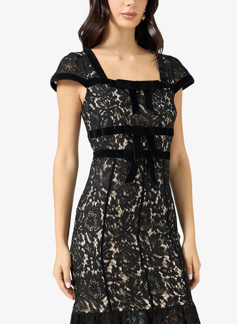 Just Me Square Neck Tiered Midi Dress - Image 3