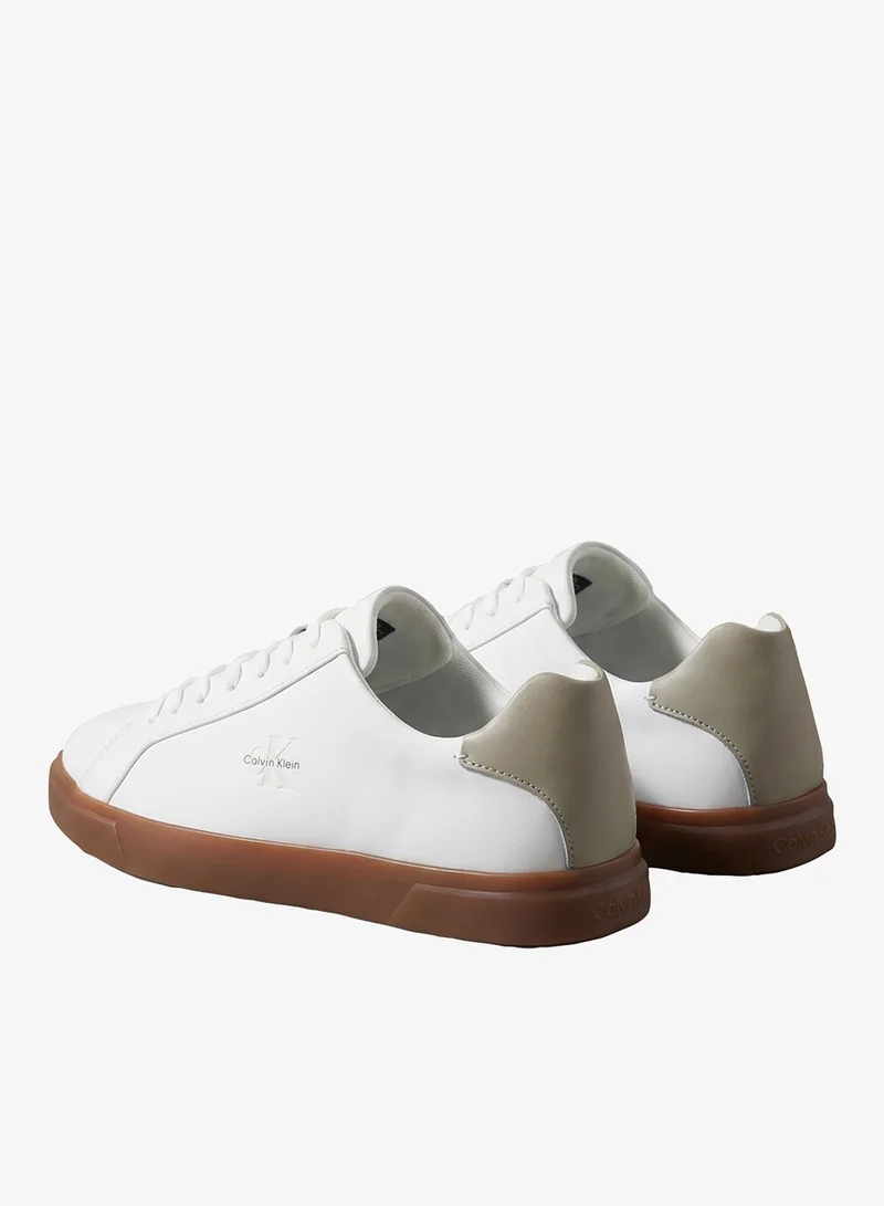 Calvin Klein Bright White/Dirty Martini/Gum Low Profile Leather Cupsole Sneakers for Men | Best Price UAE