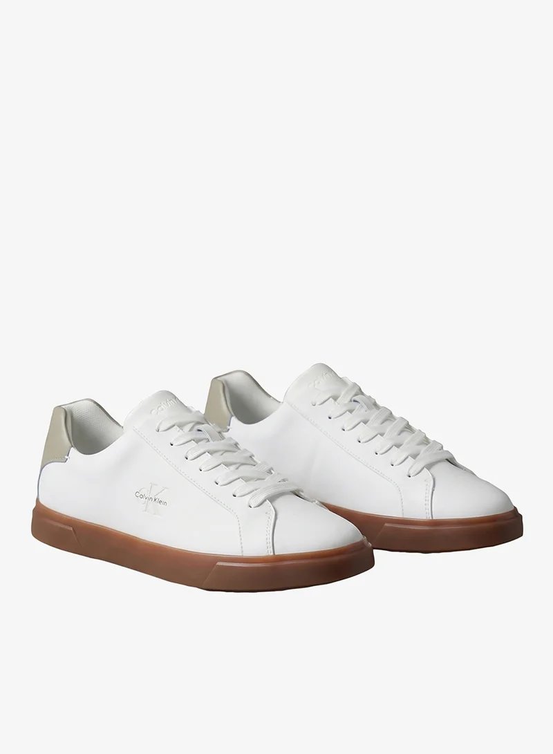 Calvin Klein Bright White/Dirty Martini/Gum Low Profile Leather Cupsole Sneakers for Men | Best Price UAE