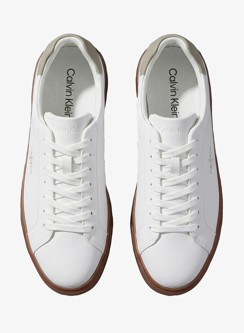 Calvin Klein Bright White/Dirty Martini/Gum Low Profile Leather Cupsole Sneakers for Men | Best Price UAE