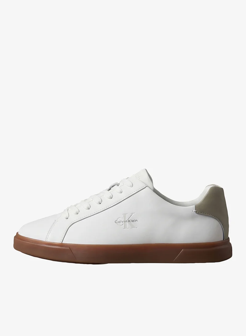 Calvin Klein Bright White/Dirty Martini/Gum Low Profile Leather Cupsole Sneakers for Men | Best Price UAE