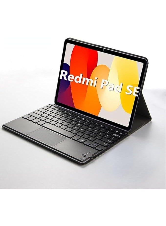 Arabic and English Keyboard Cover Case Compatible with Redmi Pad SE 11 inch 2023, Leather Tablet Protective Cover with Wireless Removable Bluetooth Keyboard & Trackpad Mouse - Image 1