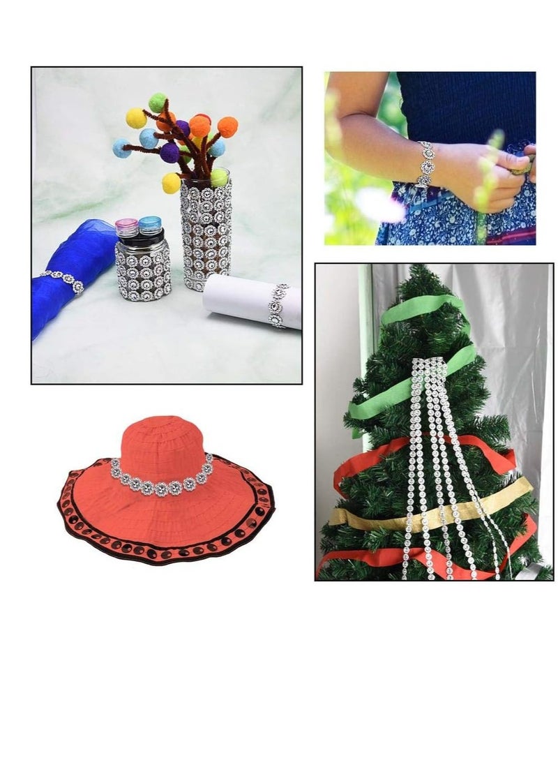 SYOSI Flower Rhinestone Ribbon 4"x10 Yards Faux Diamond Bling Flower Pattern Crystal Mesh Ribbon Roll for Wedding Party Centerpiece Cake  - Image 3