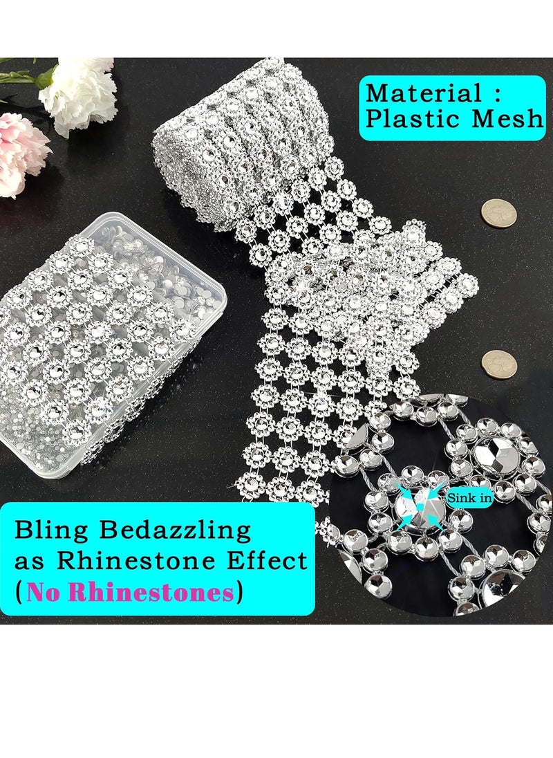 SYOSI Flower Rhinestone Ribbon 4"x10 Yards Faux Diamond Bling Flower Pattern Crystal Mesh Ribbon Roll for Wedding Party Centerpiece Cake  - Image 5