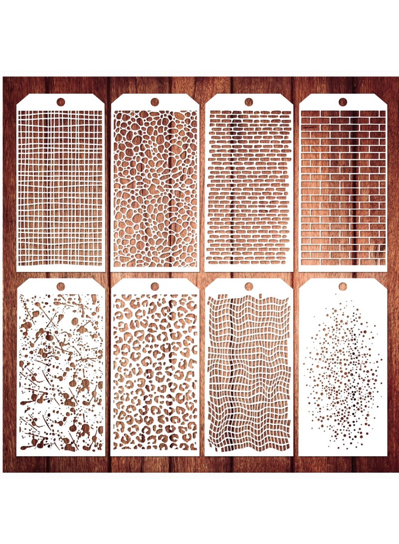 KASTWAVE Stencils for Crafts, 8 Pcs Reusable Texture Stencils, Leopard Brick Dot Mixed Media Stencil Layering Drawing Templates for Painting on Wood Crafts Furniture Paper (4.7x9.4inch) - Image 1