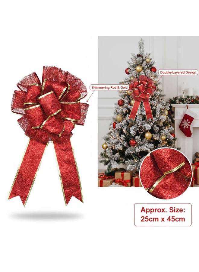 BinaryABC Christmas Tree Topper Bow,Christmas Bowknot Ornaments,Christmas Decorations(Red) - Image 2