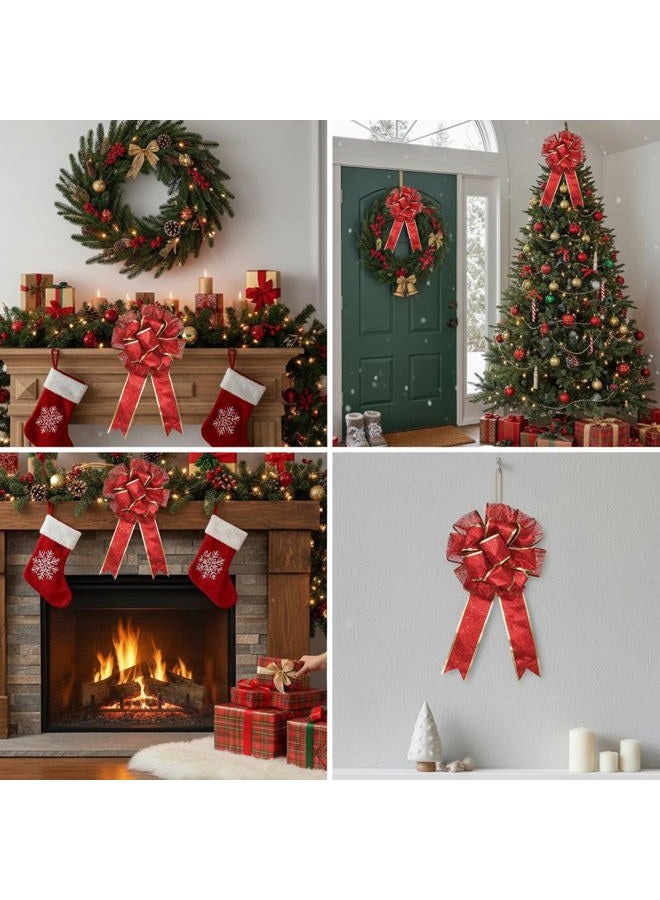BinaryABC Christmas Tree Topper Bow,Christmas Bowknot Ornaments,Christmas Decorations(Red) - Image 3