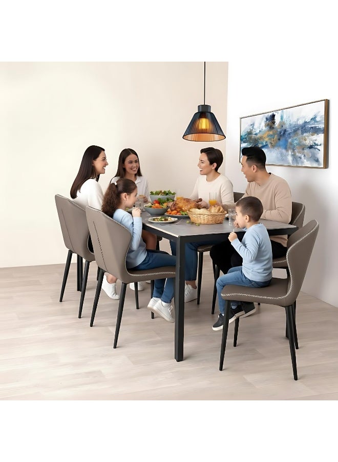 ALWASIT HOME 1+6 Seater Marble Top Dining Table Set | Modern Luxury Dining Room Furniture | Leather Upholstered Chairs with Backrest | Elegant Kitchen Dining Set for Home & Apartment Decor - Image 2