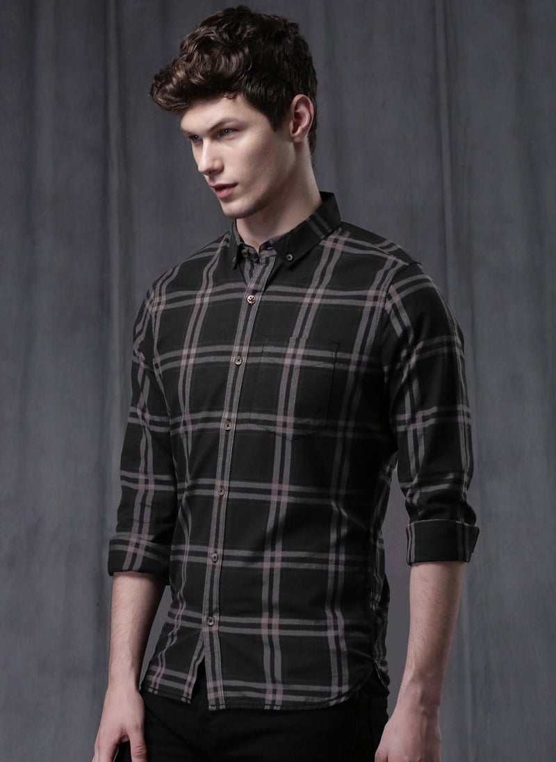 WROGN Men Black Slim Fit Checked Casual Shirt - Image 5