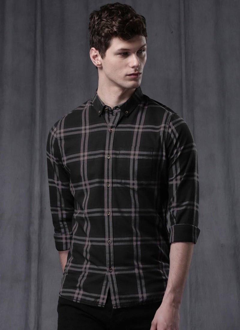 WROGN Men Black Slim Fit Checked Casual Shirt - Image 2