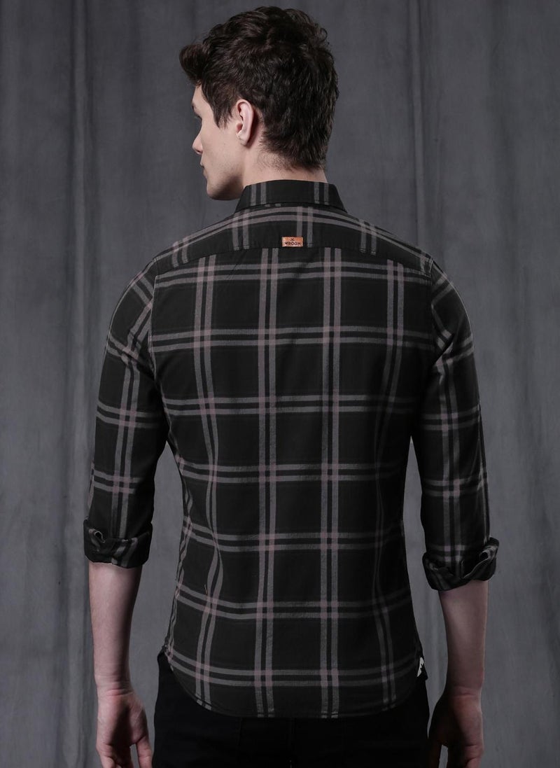 WROGN Men Black Slim Fit Checked Casual Shirt - Image 4