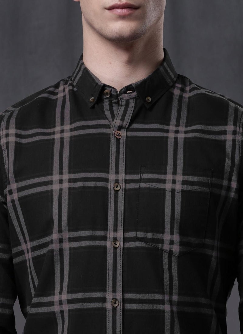 WROGN Men Black Slim Fit Checked Casual Shirt - Image 3