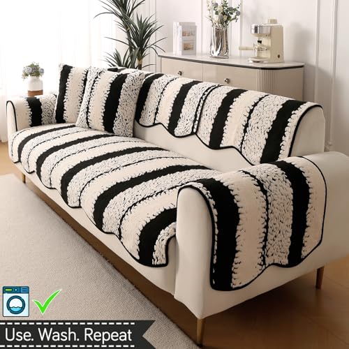 HOKIPO Luxury Wavy Antislip Plush Sofa Cover Mat for 3 Seater Sofa, Black (AR-5984-BLK*1) - Image 5