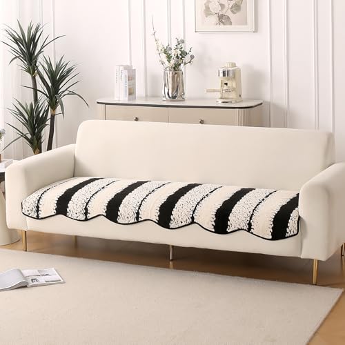 HOKIPO Luxury Wavy Antislip Plush Sofa Cover Mat for 3 Seater Sofa, Black (AR-5984-BLK*1) - Image 1