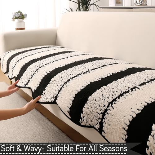 HOKIPO Luxury Wavy Antislip Plush Sofa Cover Mat for 3 Seater Sofa, Black (AR-5984-BLK*1) - Image 2