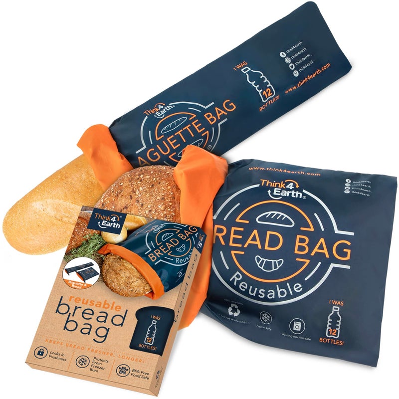 THINK4EARTH Large Bread and Baguette Bags Dark Blue Bread Baguette Set
