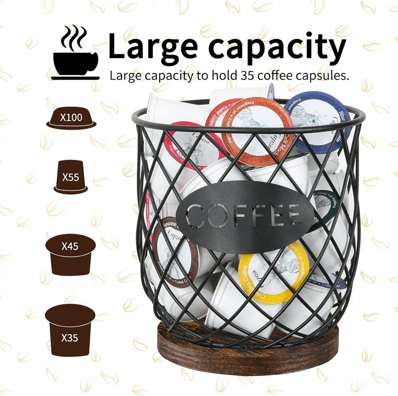 YINMIT K Cup Holder Organizer, Sturdy Coffee Pod Holder Organizer, 35 Kcup Large Capacity Storage Basket for Kitchen Counter and Office Desktop (Circular Grid) - Image 3