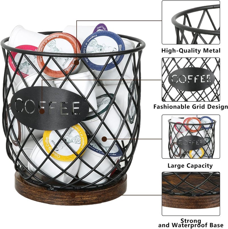 YINMIT K Cup Holder Organizer, Sturdy Coffee Pod Holder Organizer, 35 Kcup Large Capacity Storage Basket for Kitchen Counter and Office Desktop (Circular Grid) - Image 5