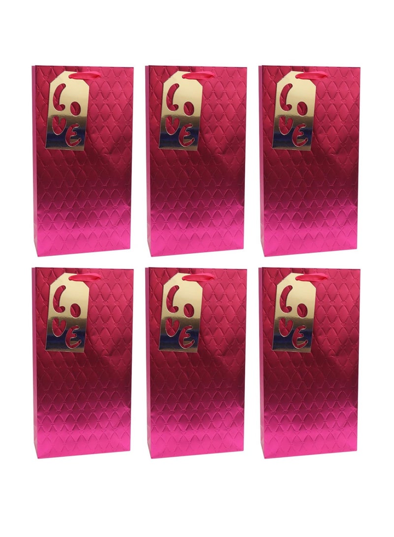 Yuwell Gift Bags With Comfortable Handle Set Of 6 Pcs For Birthday Wedding Gift Shopping And More Pink Love Bag 18L x 8.5W x 35H - Image 1