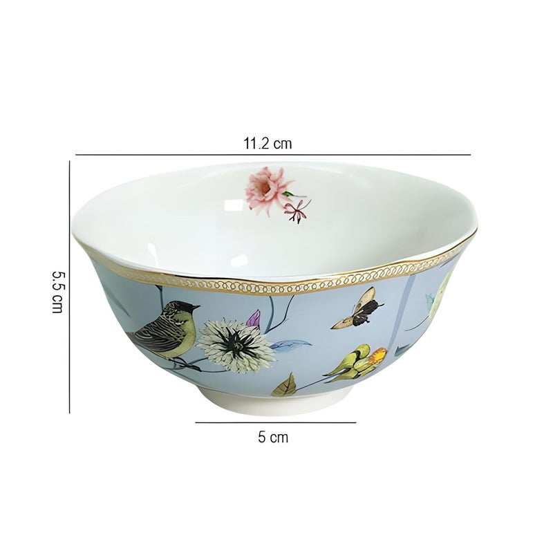Lemon Tree Round Shape Ceramic Snack Bowl with Floral Bird Print Thick Gold Line Decal 2 Piece Set Lightweight Ideal for Serving Snacks Dry Fruits Nuts Desserts Cookies Light Blue - Image 4