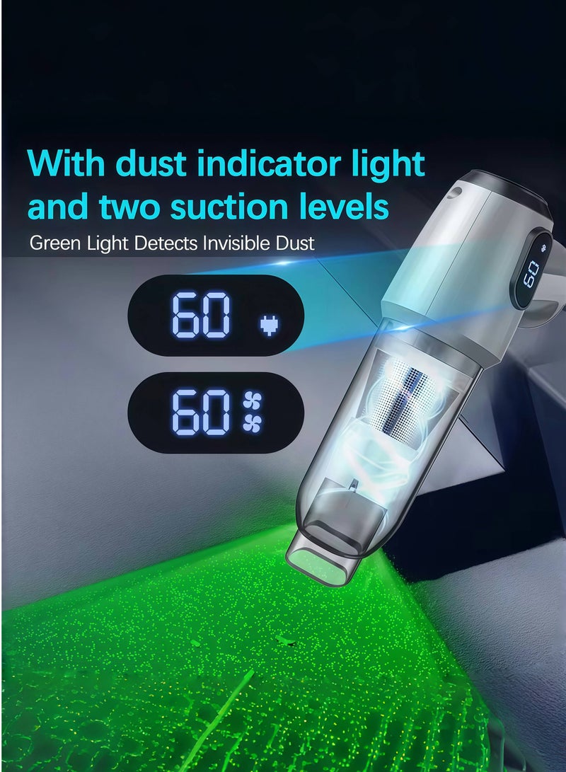 Handheld Cordless Car Vacuum Cleaner, 12000Pa Vacuum and Air Duster, 7 in 1 Mini Hand Held Vacuum Rechargeable AirDuster/Blower with LCD Display and LED Light, Multi-Nozzle, Suitable for Cars, Homes, Offices, Pets. - Image 2