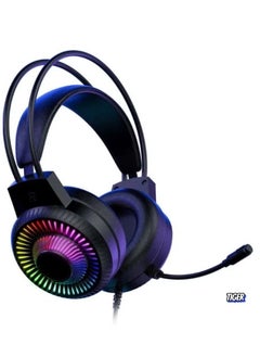 TIGER H82 Wired RGB Gaming Headset with Microphone, 3.5mm Audio Jack, USB Connection, LED Backlight, Noise-Cancelling Mic, Comfortable Ear Cushions, for PC, PS4, Xbox – Perfect for Gamers Seeking High-Quality Sound and Immersive Audio  - Image 1