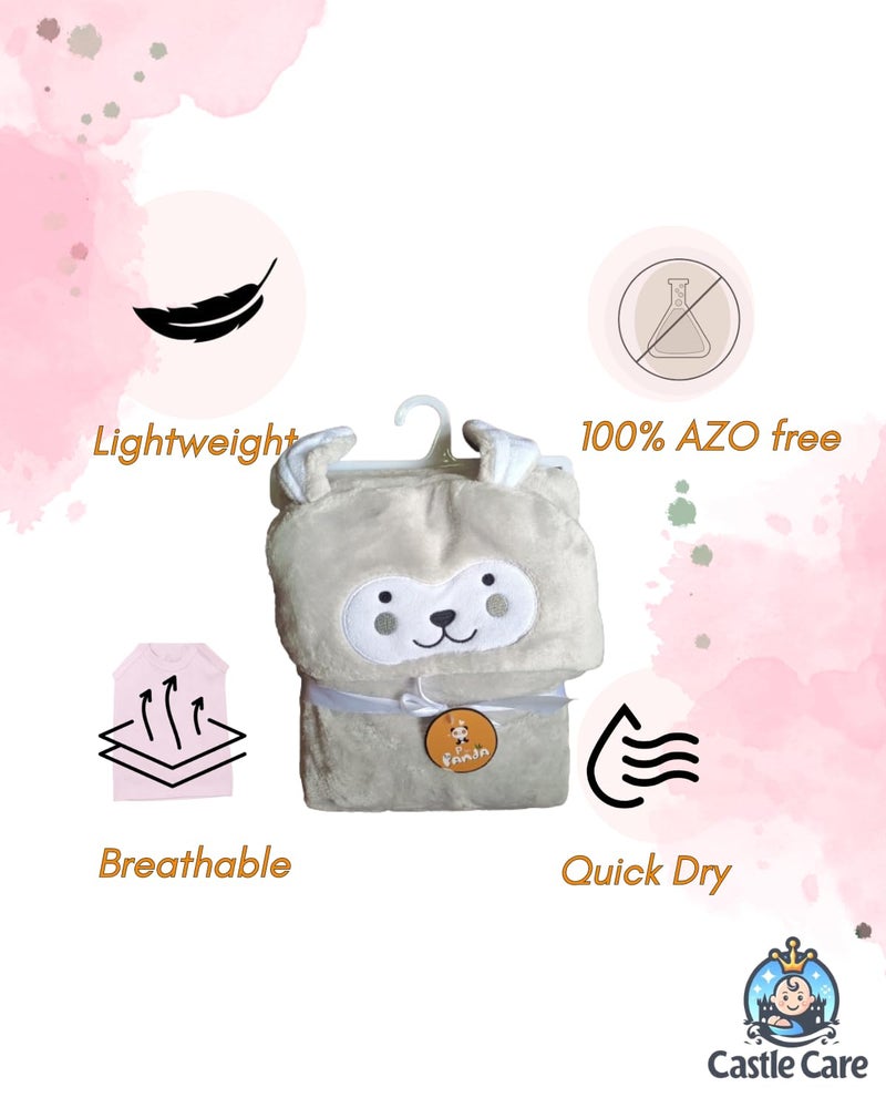 Castle Care - Newborn Baby Center Hood Blanket - Usefull for Baby Shower Gift - Super Soft Bathrobe Baby Wrapper Cum Baby Bath Towel - Cream - Pack of 1 (Grey) - Image 4