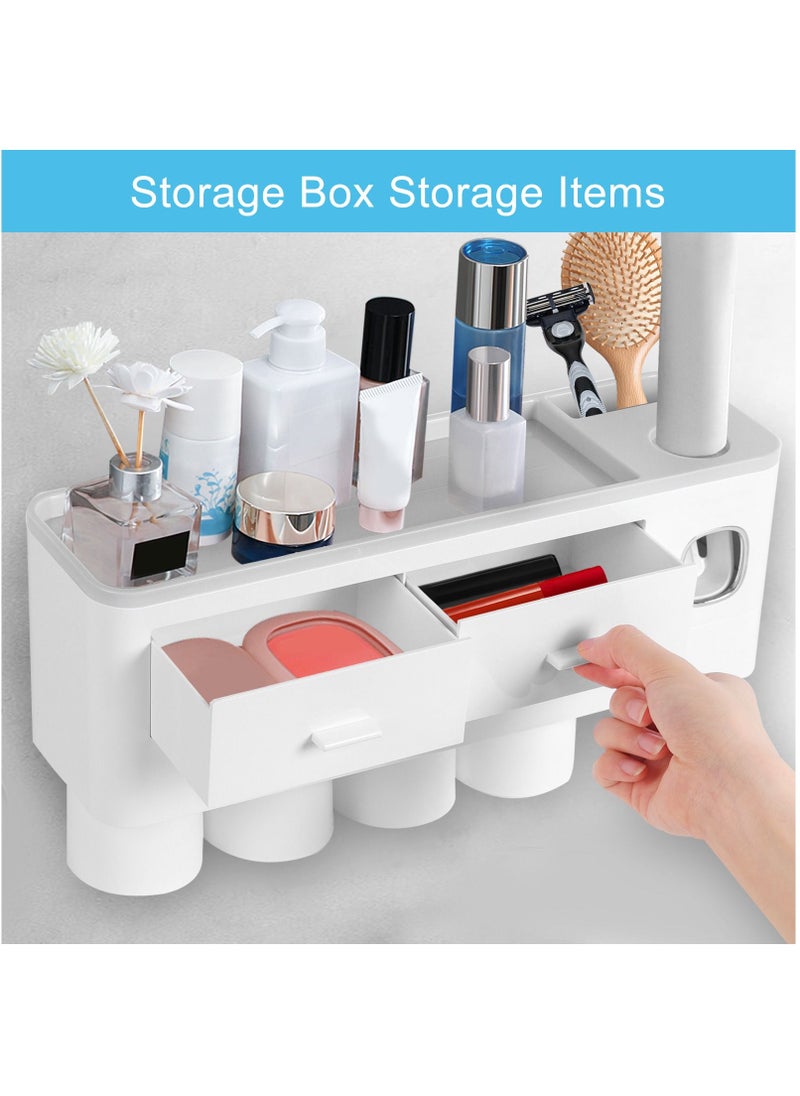 SKY-TOUCH - 4 Cups Wall Mounted Toothbrush Holder, Multipurpose Space-Saving Holder with Drawer for Cosmetics Organizer for Washroom and Bathroom Grey - Image 1