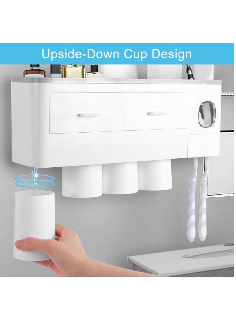 SKY-TOUCH - 4 Cups Wall Mounted Toothbrush Holder, Multipurpose Space-Saving Holder with Drawer for Cosmetics Organizer for Washroom and Bathroom Grey - Image 1